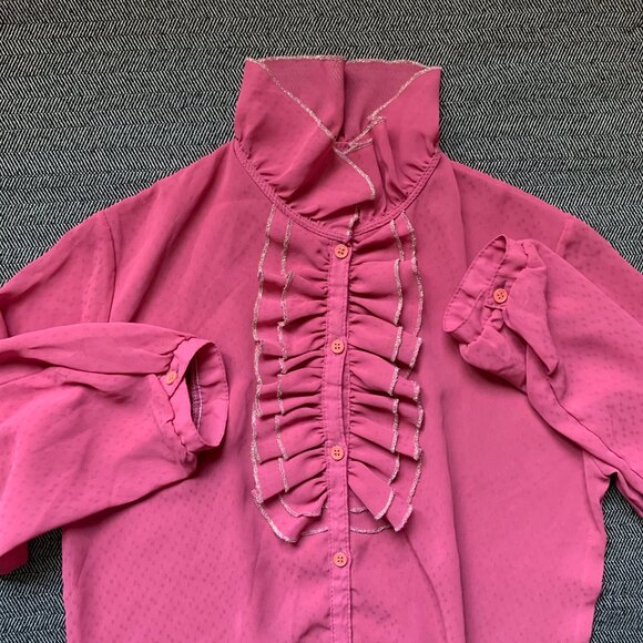 Pink Ruffle Blouse Vintage Sheer Top - Picture 8 of 16
